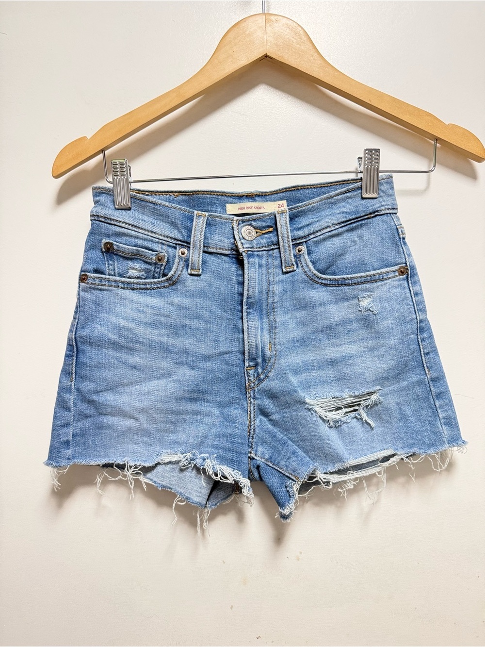 Levi's Light Wash Distressed Denim Cutoff Shorts